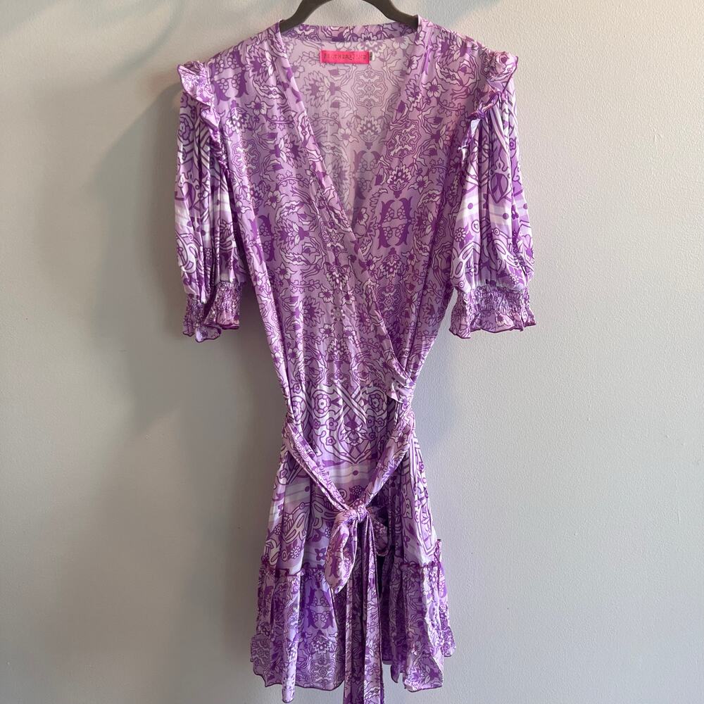 Feather & Find Lavender and White Patterned Wrap Dress Size L